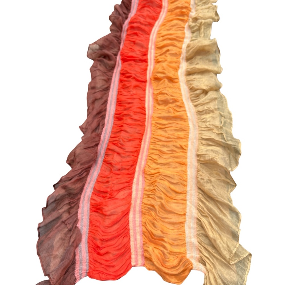 Sunset Ombré Ruffled Scarf – Sheer Boho Wrap - Picture 2 of 5